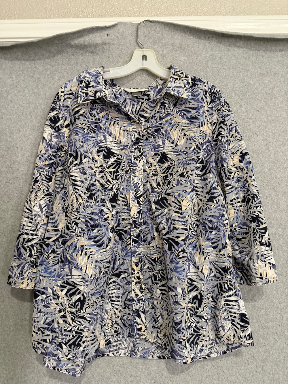 CJ Banks Floral Button-Front Tunic Jacket - Blue & Cream